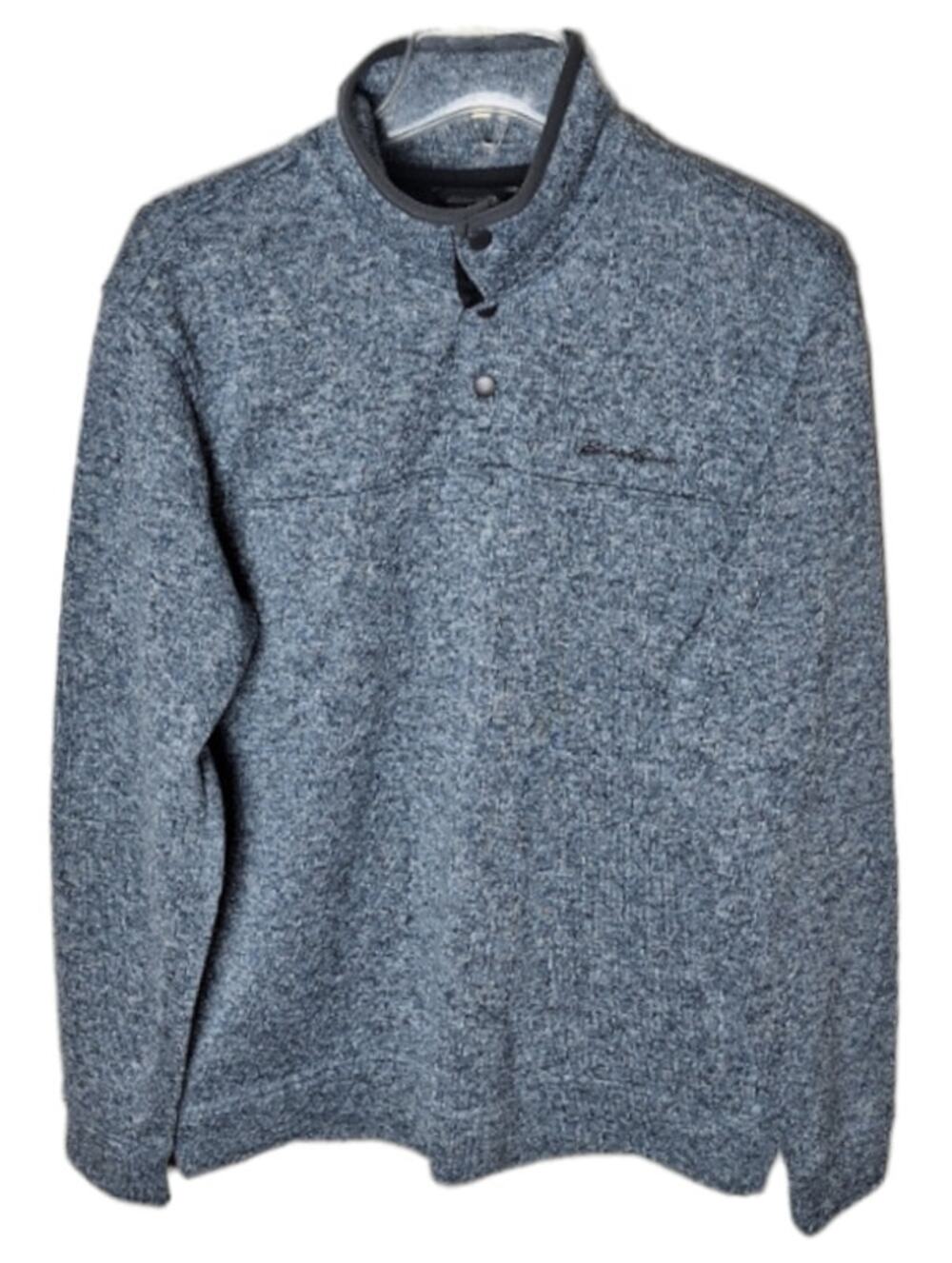 Eddie Bauer Men's Large Light Blue Knit Snap Closure Pullover Sweatshirt Jacket